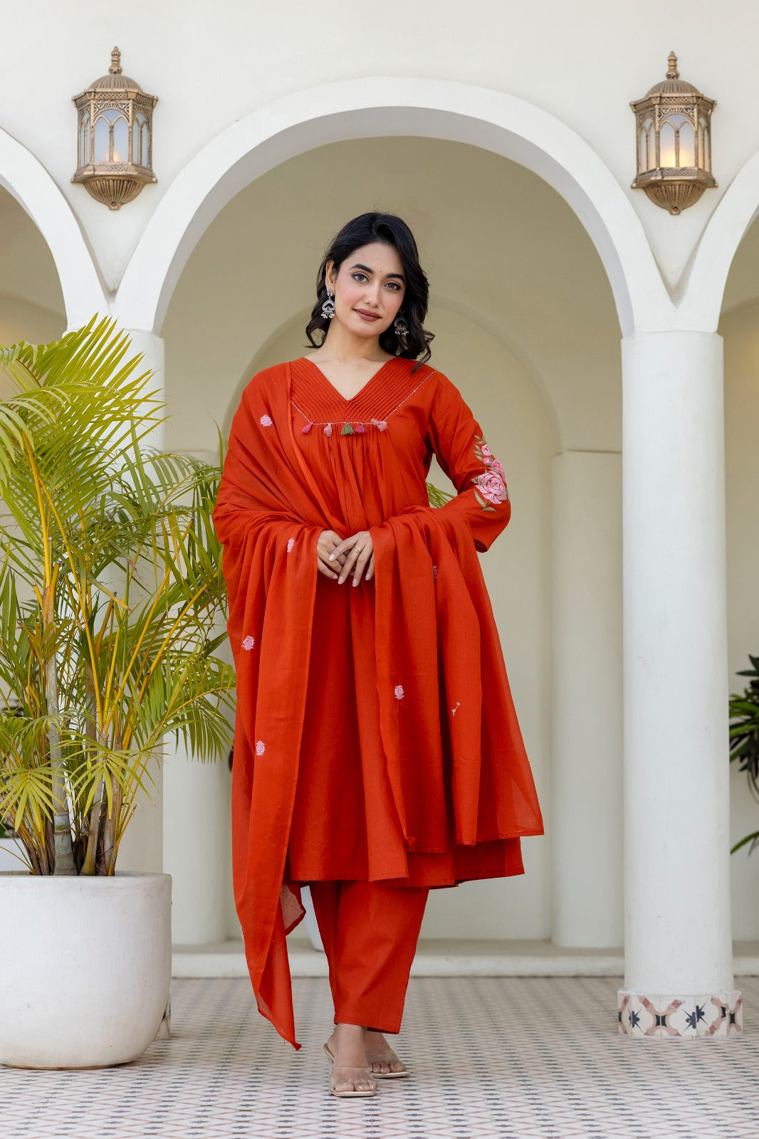 Rust Orange Tassled Kurta Set