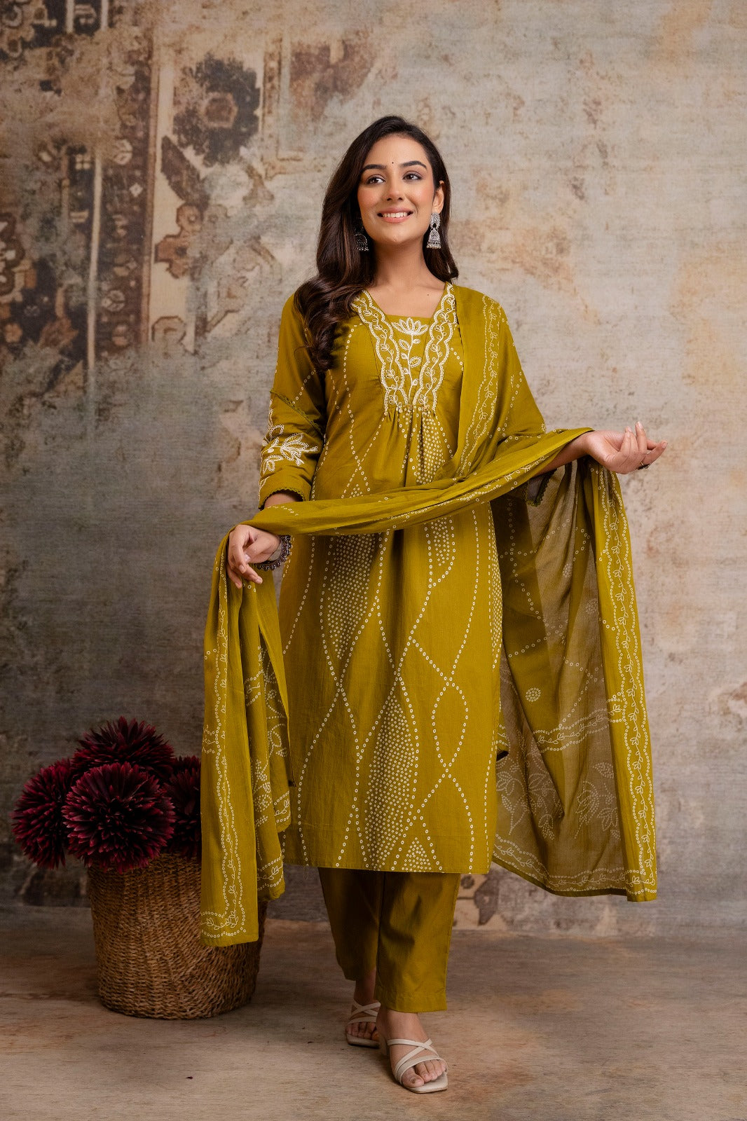 Pure cotton 3pc Green kurta set