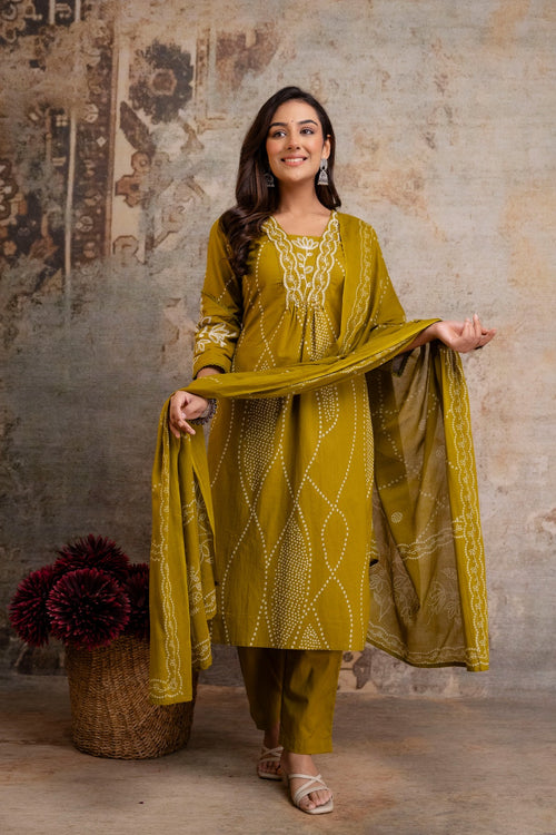 Pure cotton 3pc Green kurta set