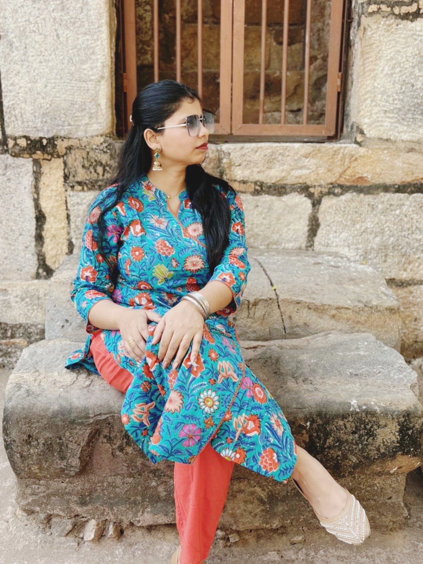 Blue floral 2 pc kurta set