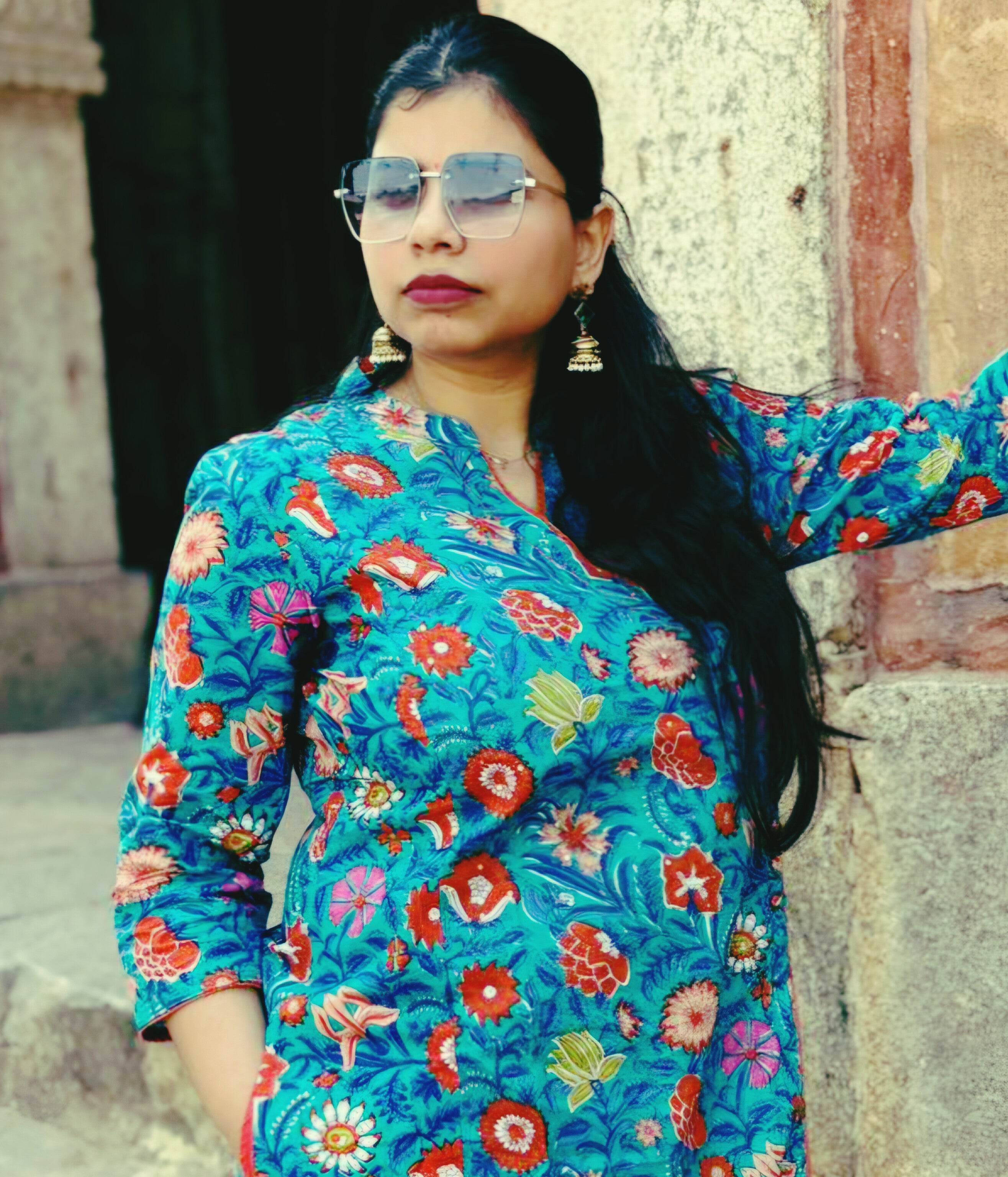 Blue floral 2 pc kurta set