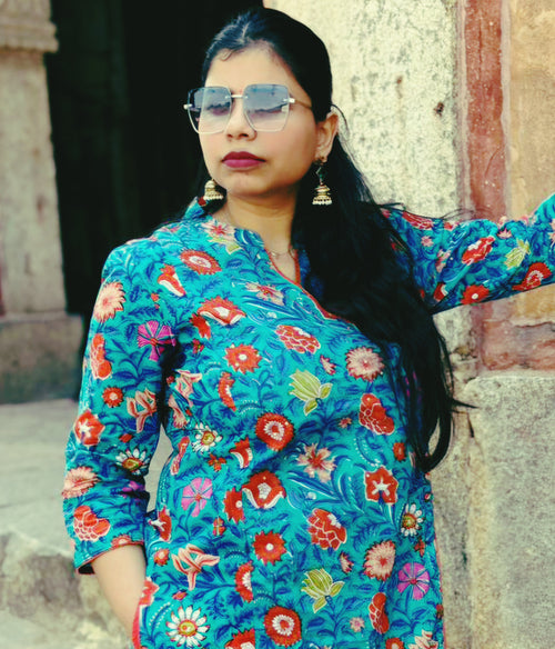 Blue floral 2 pc kurta set