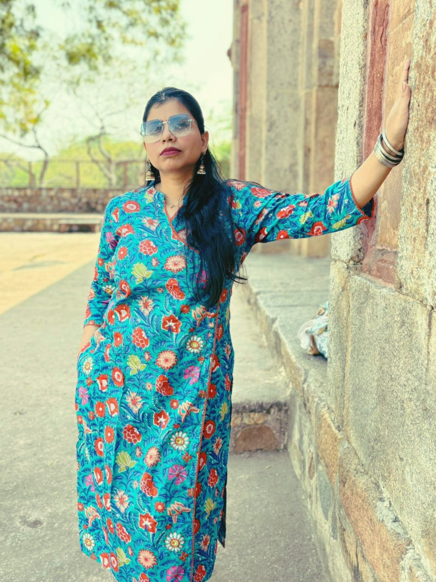 Blue floral 2 pc kurta set