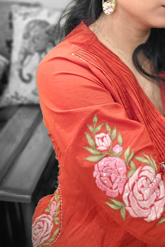 Rust Orange Tassled Kurta Set